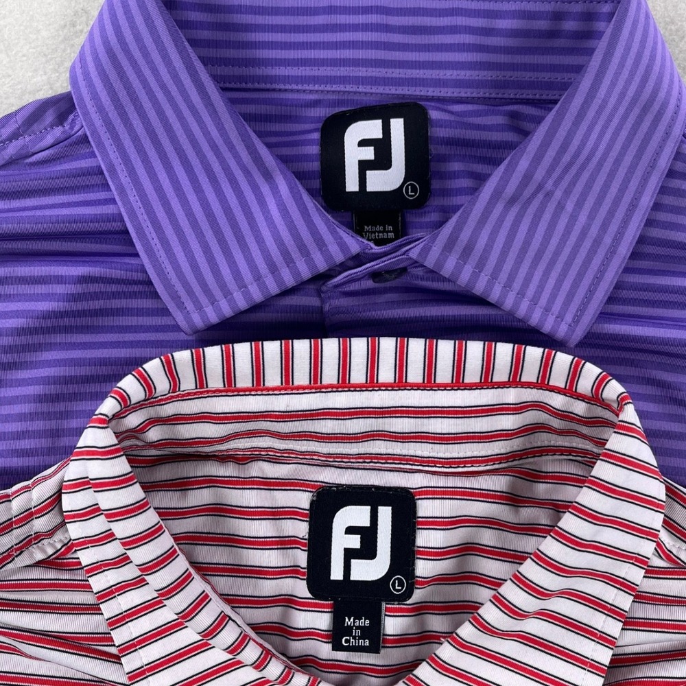 [Lot of 2] Mens FootJoy ProDry Golf Polo Shirt Purple Red White Striped Size L - Picture 2 of 16